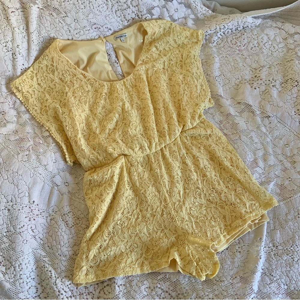 Charlotte Russe yellow lace vintage style romper jumpsuit